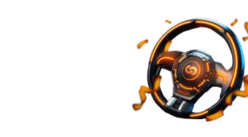 Изображение высокотехнологичного руля, представляющее пятничный бонус в Vulkan 24 интернет-казино с динамичной гоночной темой.